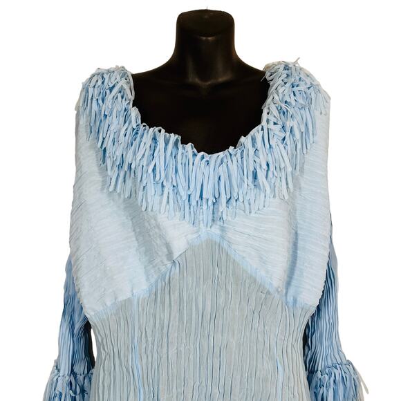 NEW! Kaelyn Max II Fringe Top Sky Blue V Neck Long Sleeve - 2X - Picture 2 of 6